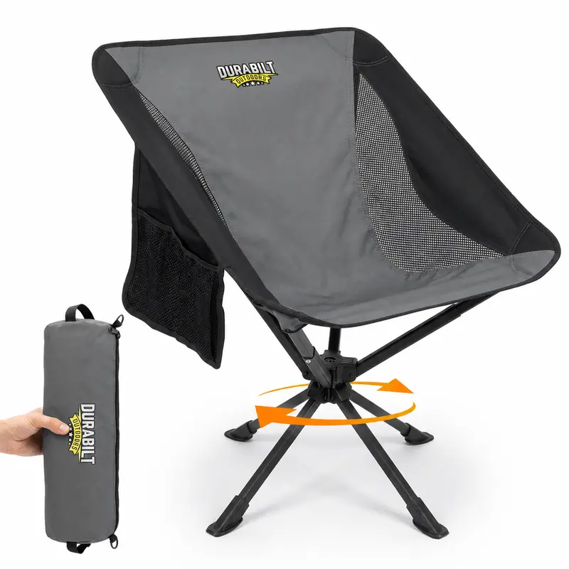 Ultralight 360° Rotation Swivel Camping Chair- Holds 300lb, Small Portable Folding Chair, 4lb Compact Backpack Chair for Youth Sports, Backyard BBQ, Tailgating, Camping, Hiking, Beach, Fishing, Hunting