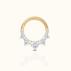 CZ Heart Clicker Titanium PVD Gold Hinged Hoop Earring