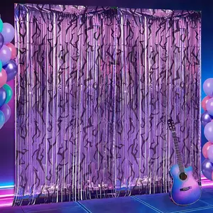 2-Pack Foil Fringe Curtain Backdrops, Metallic Tinsel Streamers for Parties, Halloween, Disco, Photo Booth Decorations