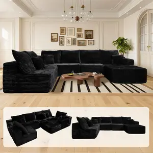 【DlY Combination】HSECOYAY Modular Sectional SofaMix and Match Pieces for Living Room, Comfy CloudCouches with Movable Ottoman, L/U-Shaped FlexibleConfiguration, Plush Corduroy - 400 lbs SeatCapacity