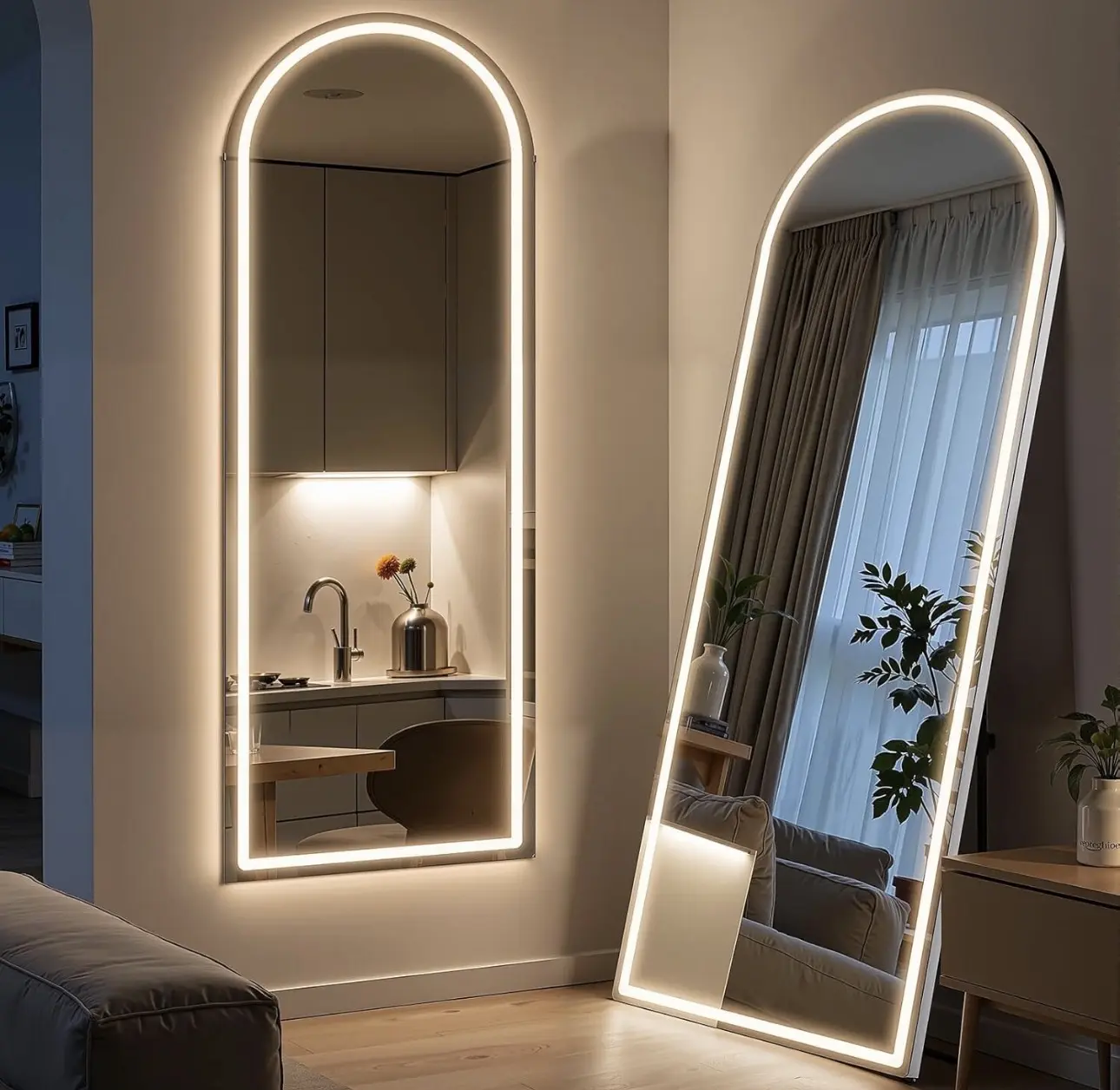 Full Length Mirror with LED Lights 60"x16" Floor Mirror 3 Color Lighting Mirror