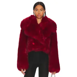 Adrienne Landau Faux Fur Jacket in Red