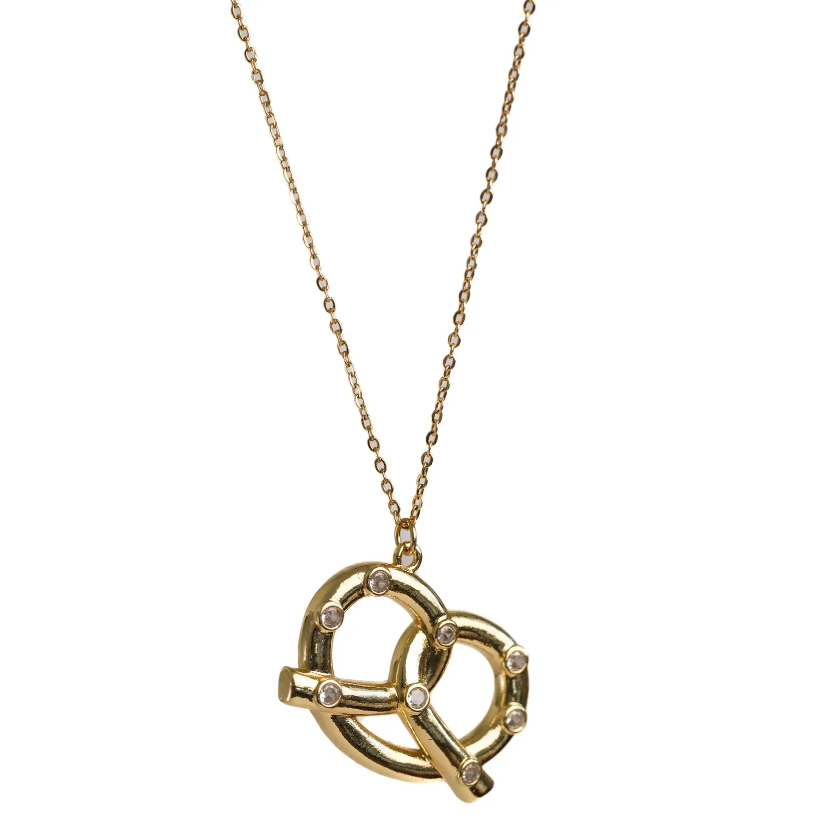 Don't Get it Twisted 316L Stainless Steel Pretzel Necklace with 8 Salt Crystal Stones Adjustable Gold Chain for Sensitive Skin New York Fashion Gift for Her Waterproof Tarnish Resistant Hypoallergenic Nickel Free Sweat Proof Gift for Her