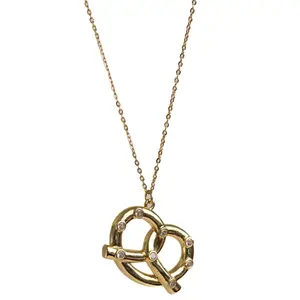 Don't Get it Twisted 316L Stainless Steel Pretzel Necklace with 8 Salt Crystal Stones Adjustable Gold Chain for Sensitive Skin New York Fashion Gift for Her Waterproof Tarnish Resistant Hypoallergenic Nickel Free Sweat Proof Gift for Her