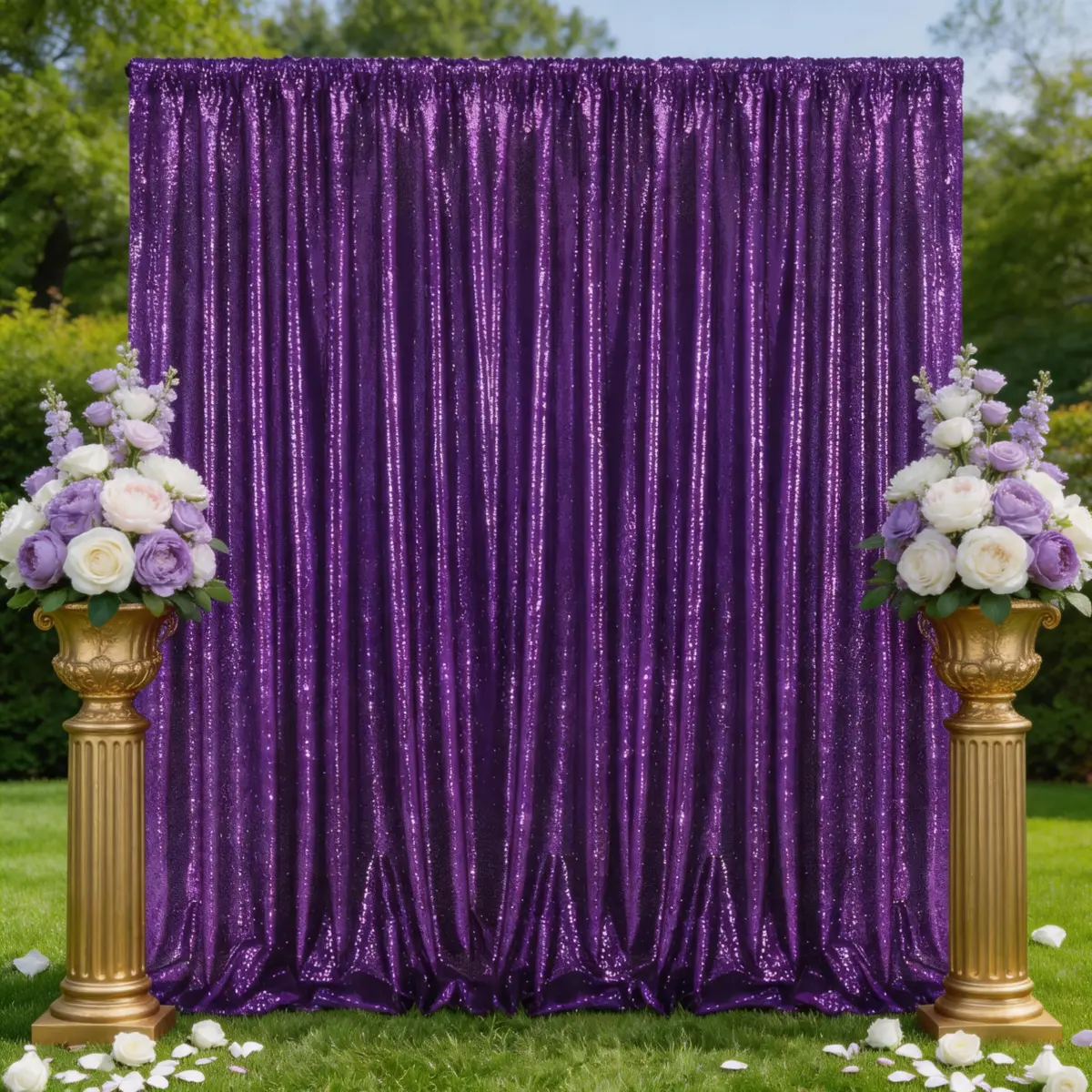 Purple Sequin Backdrop Curtain 1 Panel 8ft x 8ft for Party Photography Props Wedding Birthday Halloween Christmas Glitter Drapes