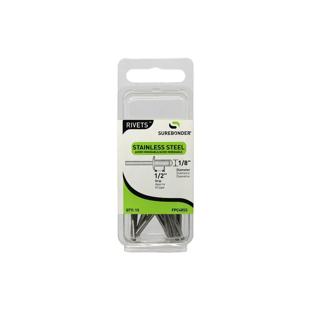 1/8" x 1/2" Stainless Steel Blind Rivets - 15 Count