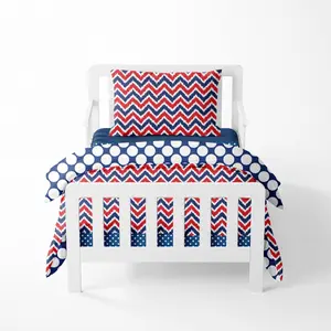 Bacati 4 Piece Cotton Toddler Bedding Set Mix N Match Navy/Red Chevron Dots