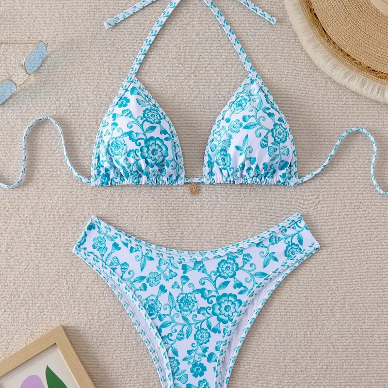 Women's Floral Print Bikini Set, Casual Fashion Chic Swimsuit Set, Ladies Swimwear Sets for Beach Holiday Vacation