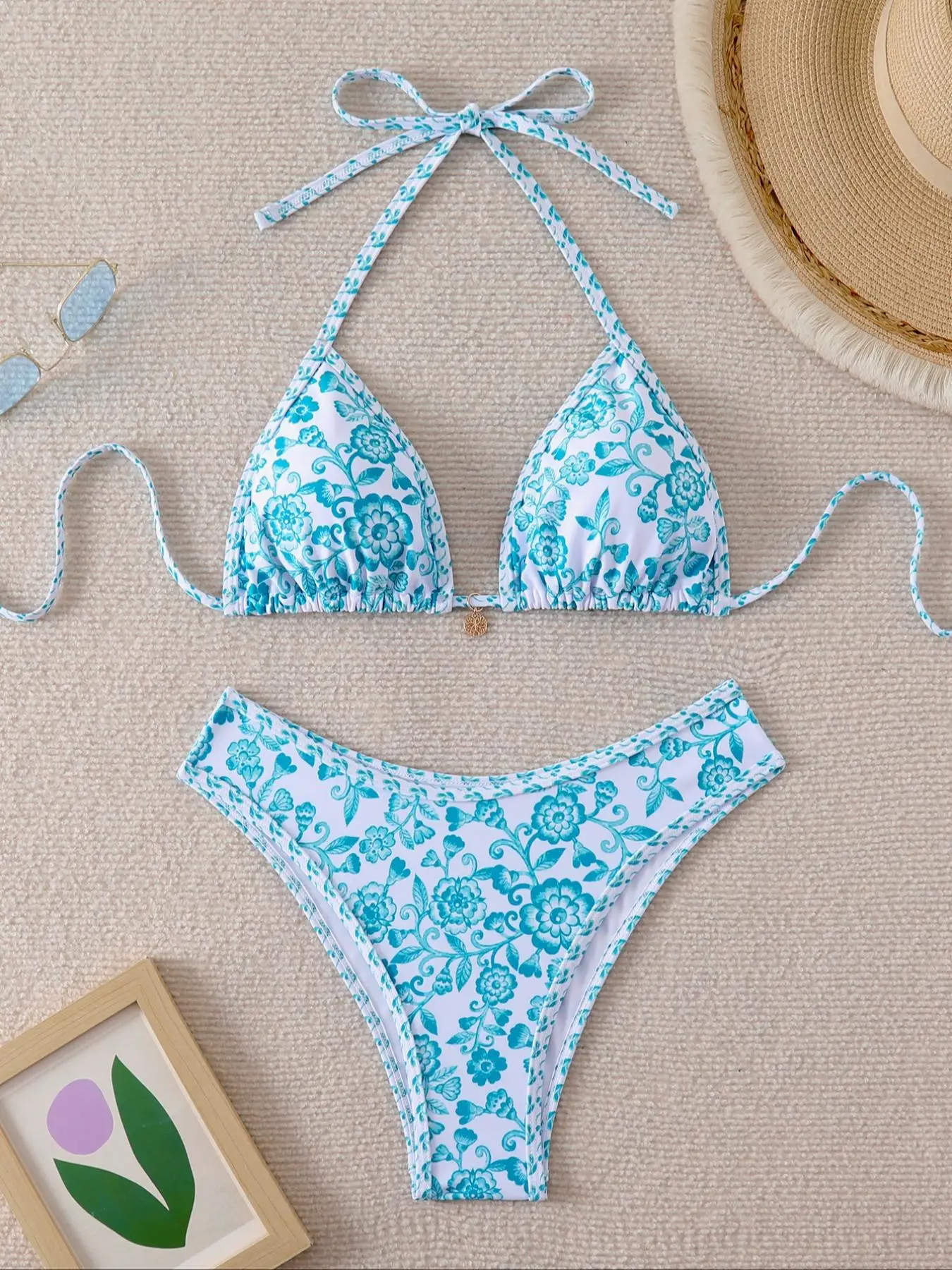 Women's Floral Print Bikini Set, Casual Fashion Chic Swimsuit Set, Ladies Swimwear for Holiday Vacation, Bathing Suit, Swimsuits Bikinis, Summer Beach