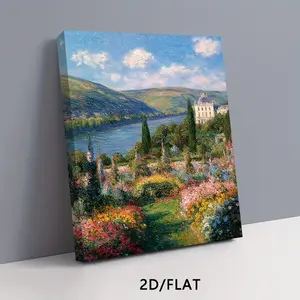 2D/FLAT, a wooden framed canvas painting of Monet's Garden Impressionist oil painting poster suitable for home decoration in the living room, bedroom, dining room, office, and cafe - High-definition printing - Indoor hanging decoration suitable for any ho