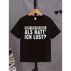 ' German Print T-Shirt - White with Black German Text, Short Sleeve Round Neck Summer Shirt 2-12 Years, Casual & Wear, Opaque Breathable Fabric, Machine Washable (Deutscher Text Kinder T-Shirt)