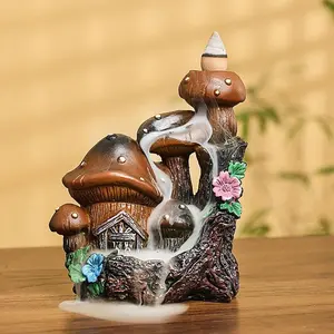 Creative Resin Mushroom House Design Backflow Incense Burner, Home Decor & Aromatherapy Ornament, Desktop Decorative Incense Burner for Home Office, Perfume