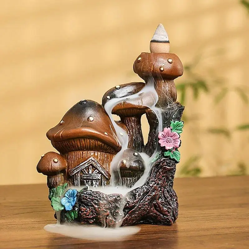 Creative Resin Mushroom House Design Backflow Incense Burner, Home Fragrance Decor, Home Decor & Aromatherapy Ornament, Desktop Decorative Incense Burner for Home Office, Perfume