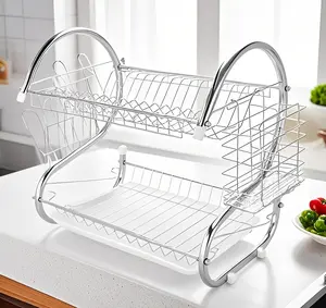 Multifunctional S-shaped Dual Layers Bowls & Dishes & Chopsticks & Spoons Collection Shelf Dish Drai