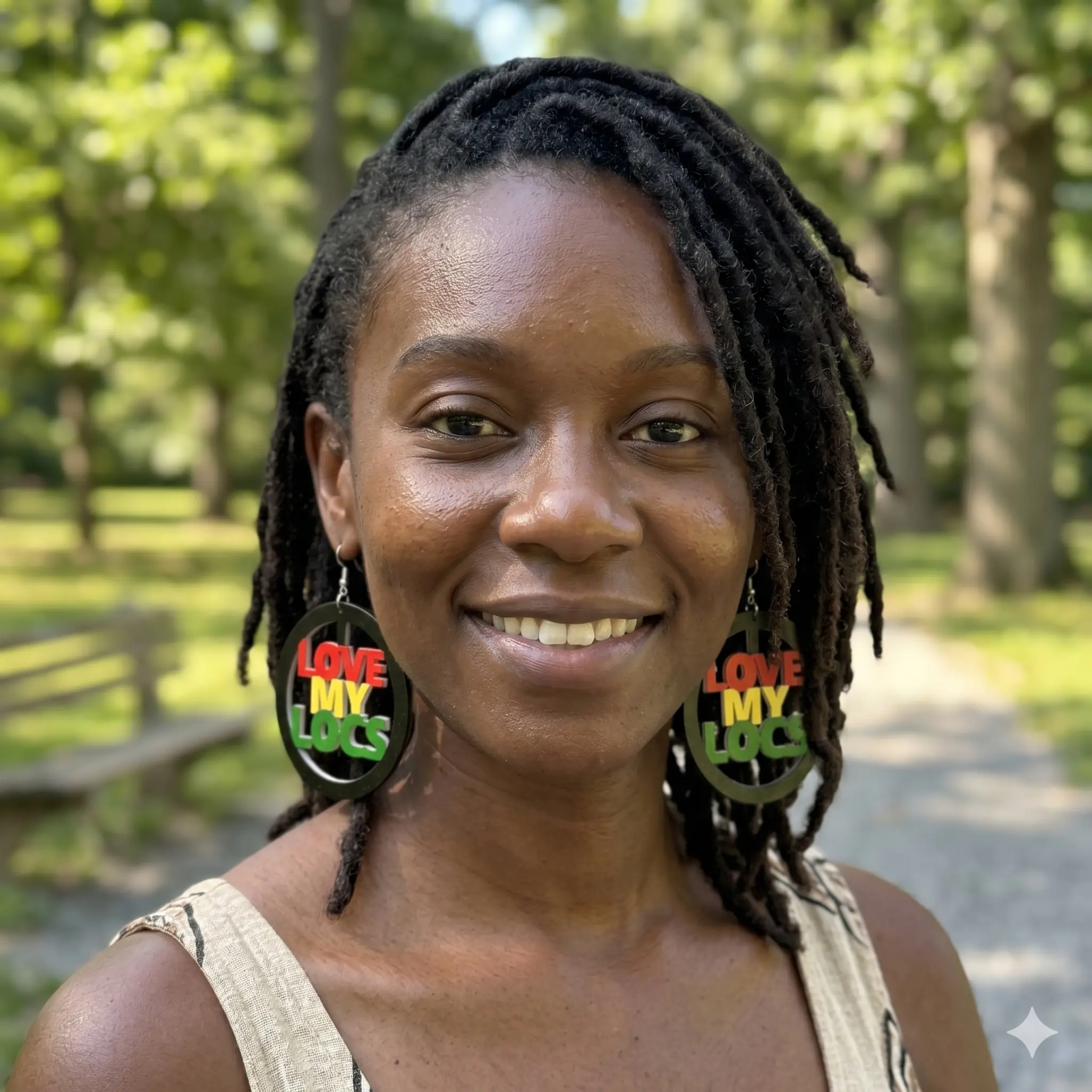Locsanity Love My Locs Wooden Hoop Earrings, Afrocentric Rasta Color Dangle Jewelry, Lightweight and Inspirational for Casual Daily Wear, Afro Themed, Hoop Size 2.75", Lightweight Wood, Rasta Colors, Message Hoops