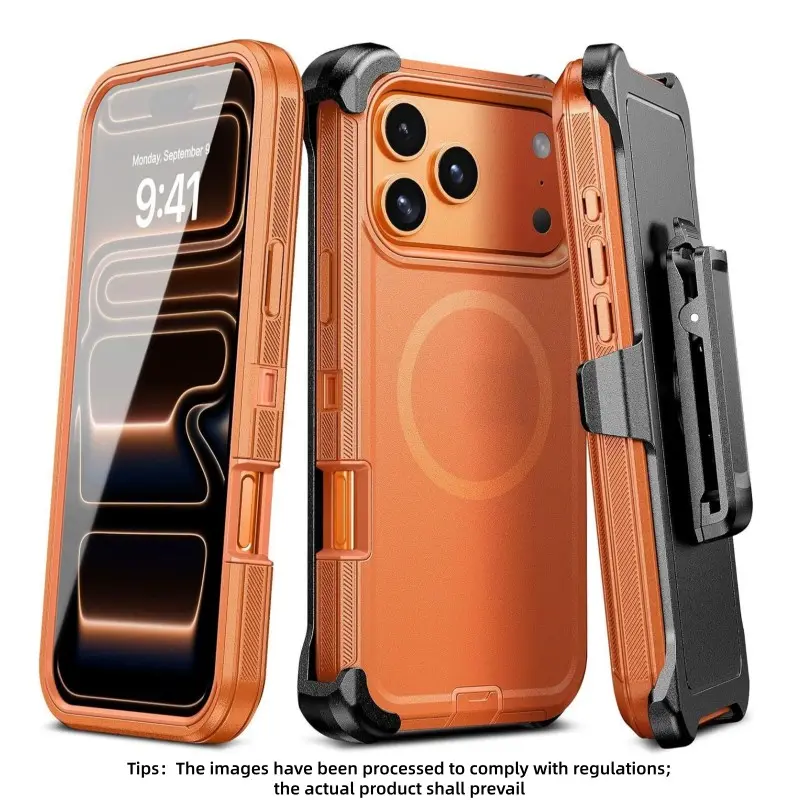 Triple Protection Magnetic Phone Case for iPhone 17 Pro Max, Shockproof Full Coverage, 360° Rotating Stand, PC+tpu Dual Layer, Suitable for outdoor camping, hiking, fitness, sports, mobile phone protective case, holiday gift