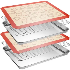 Stainless Steel Baking Sheet Tray Cooling Rack with  Baking at Set, Cookie Pan with Cooling Rack, Set of 6 (2 Sheets + 2 Racks + 2 ats), Size 16 x 12 x 1 Inch, Easy Clean