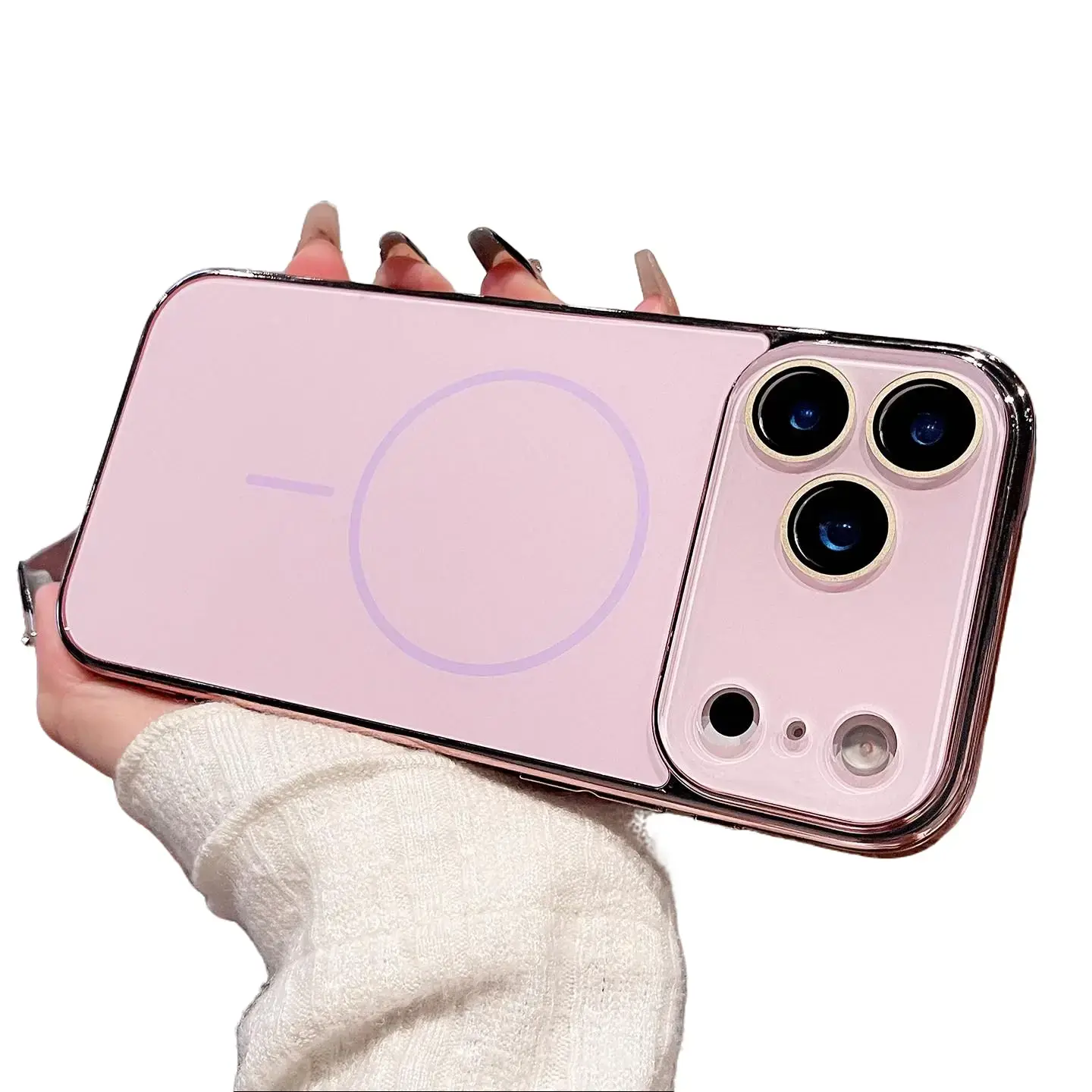 Premium Pink Electroplated Phone Case for iPhone 17/16/15/14/13/12/11 Pro Max Plus with Magnetic Design & Dual Shockproof Protection