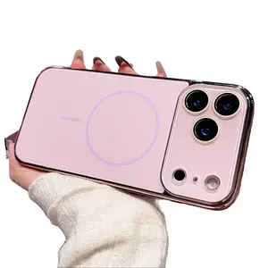 Premium Pink Electroplated Phone Case for iPhone 17/16/15/14/13/12/11 Pro Max Plus with Magnetic Design & Dual Shockproof Protection