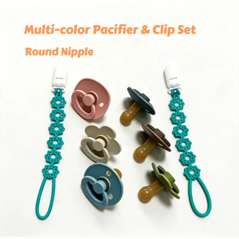 Baby Pacifier & Teether Set Pack (4-Pack with Anti-Drop Strap) - BPA-Free Silicone Soother, Vented Shield, Unique Shapes for Boys & Girls