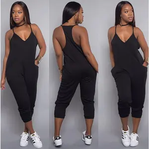Plus Size Women's Sleeveless Jumpsuit With Ribbed Trim