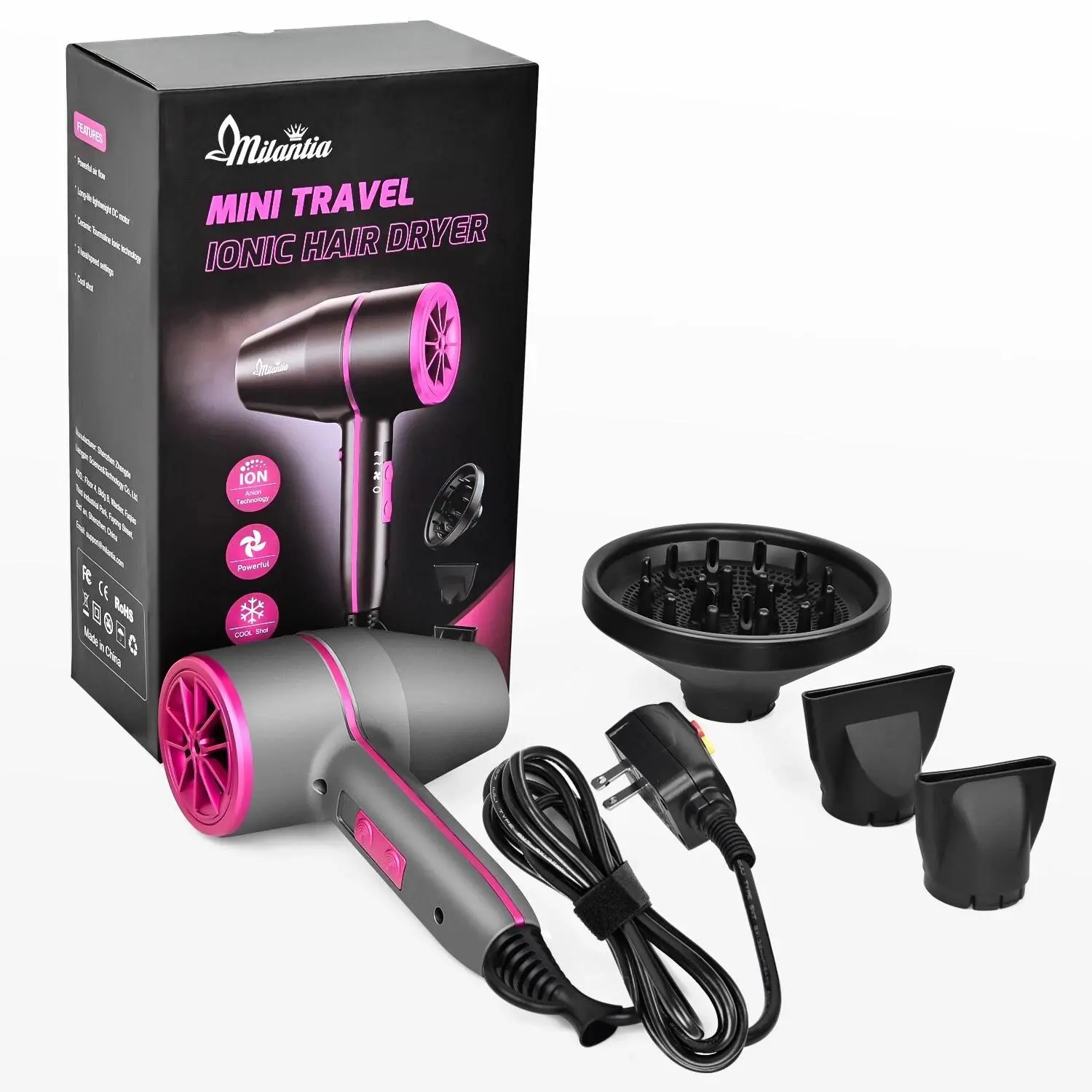Nilight Mini Travel Ionic Hairdryer - PH 3800 US Standard Lightweight Hammer Hair Dryer for Automotive & Motorcycle Car Washing, Maintenance, Lightweight Hair Dryer