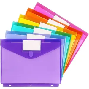 6 Pack 3 Ring Binder Pocket Clear Pouch, Letter Size, Snap Button Binder Folders Organizer with Label for School Supplies