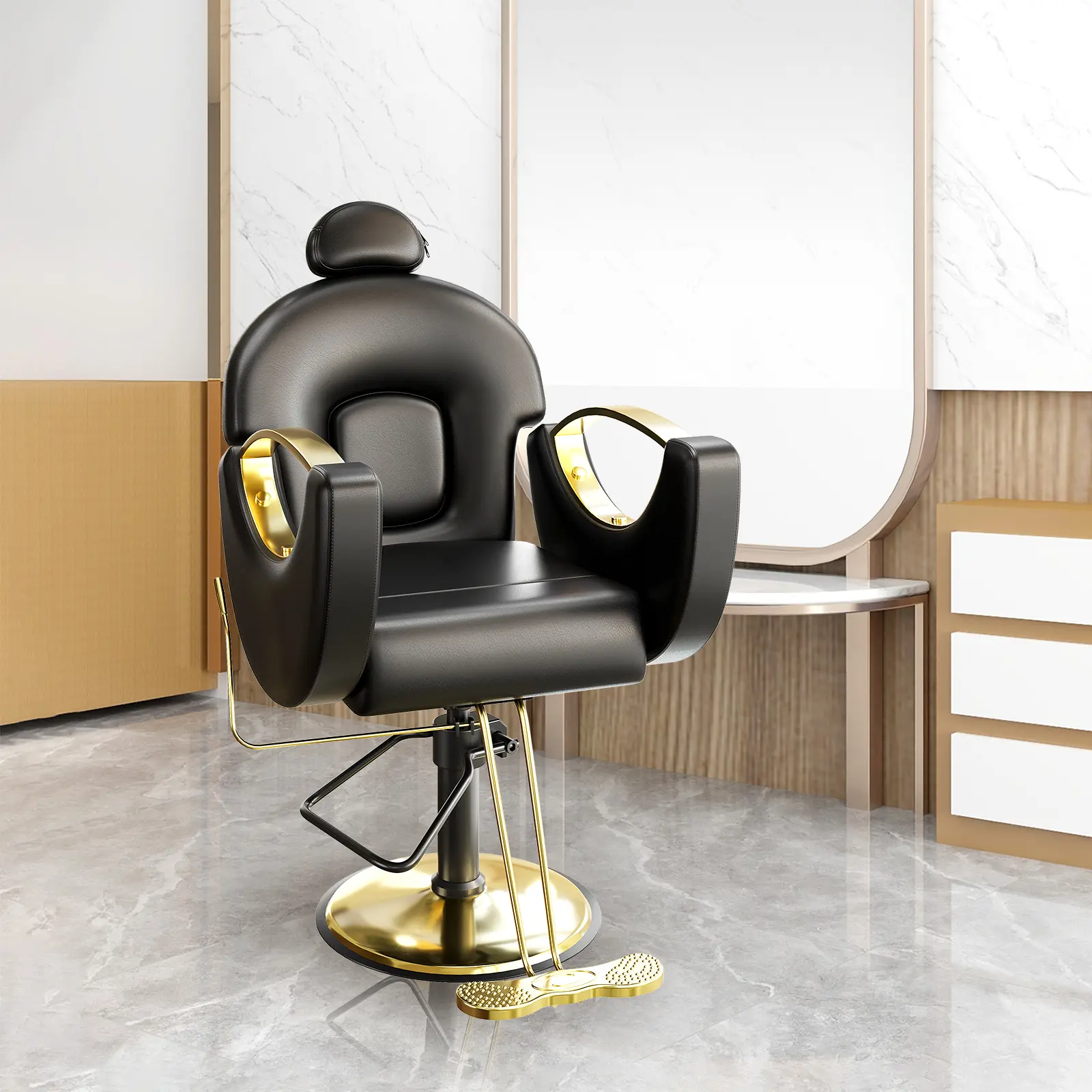 Professional Reclining Barber Salon Chair, Heavy Duty Hydraulic Pump Height Adjustable Styling Barber Chair, 360 Degree Swivel Chair with High Density Cushion, 330LBS Weight Capacity Commercial Chair for Barber Shop Spa and Tattoo Studio Use