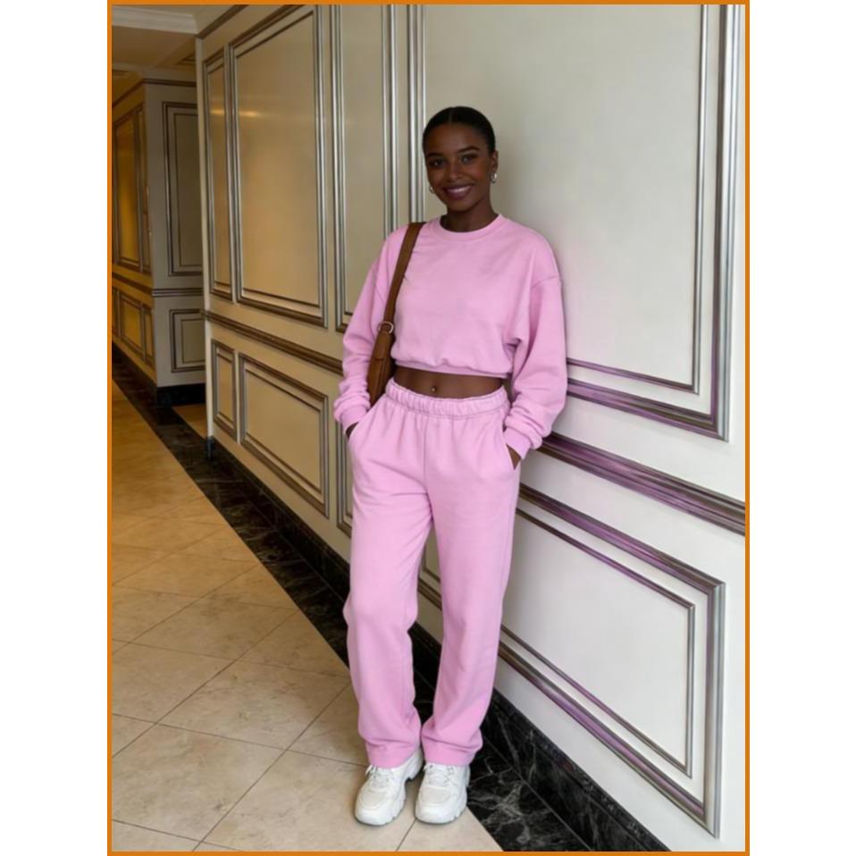 Women's Pink Cotton Crewneck Sweatshirt Set – Casual Pullover Hoodie & Jogger Pants 2 Piece Loungewear Set Women's Pink Cotton Crewneck Sweatshirt Set – Casual Pullover Hoodie & Jogger Pants 2 Piece Loungewear Set