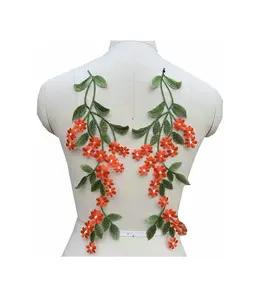Forest Green Leaf Flower Patches Embroidered Lace Trim Daisy Sewing Applique Crafts Lace Fabric for Wedding Evening Dress Decoration 1 Pairs (red)