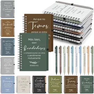 40 count Spanish Christian  20 Spiral Religious Notebook 20  Pen Christian Prayer Journal Ballpoint Pen for Church (, Color)