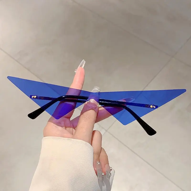 Rimless Triangle Sunglasses Men New Fashion Hip-hop Solid Color Outdoor Shades Women Trendy Brand Design Rave Sun Glasses