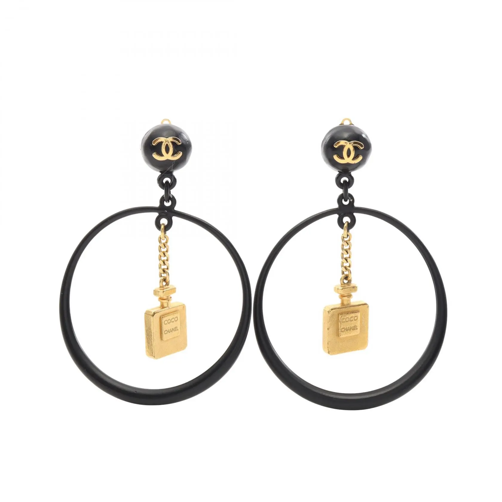 Pre-owned CHANEL Gold-plated Small Leather Goods Coco Mark Perfume Bottle Hoop Earrings