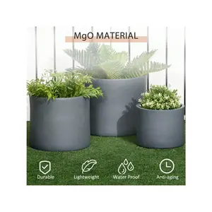 Set Of 3 Outdoor Planter Set, 13/11.5/9in, MgO Flower Pots With Drainage Holes, Outdoor Ready & Stackable Plant Pot For Indoor, Entryway, Patio, Yard, Garden