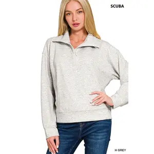 Zenana Grey 1/2 Zip Scuba Pullover