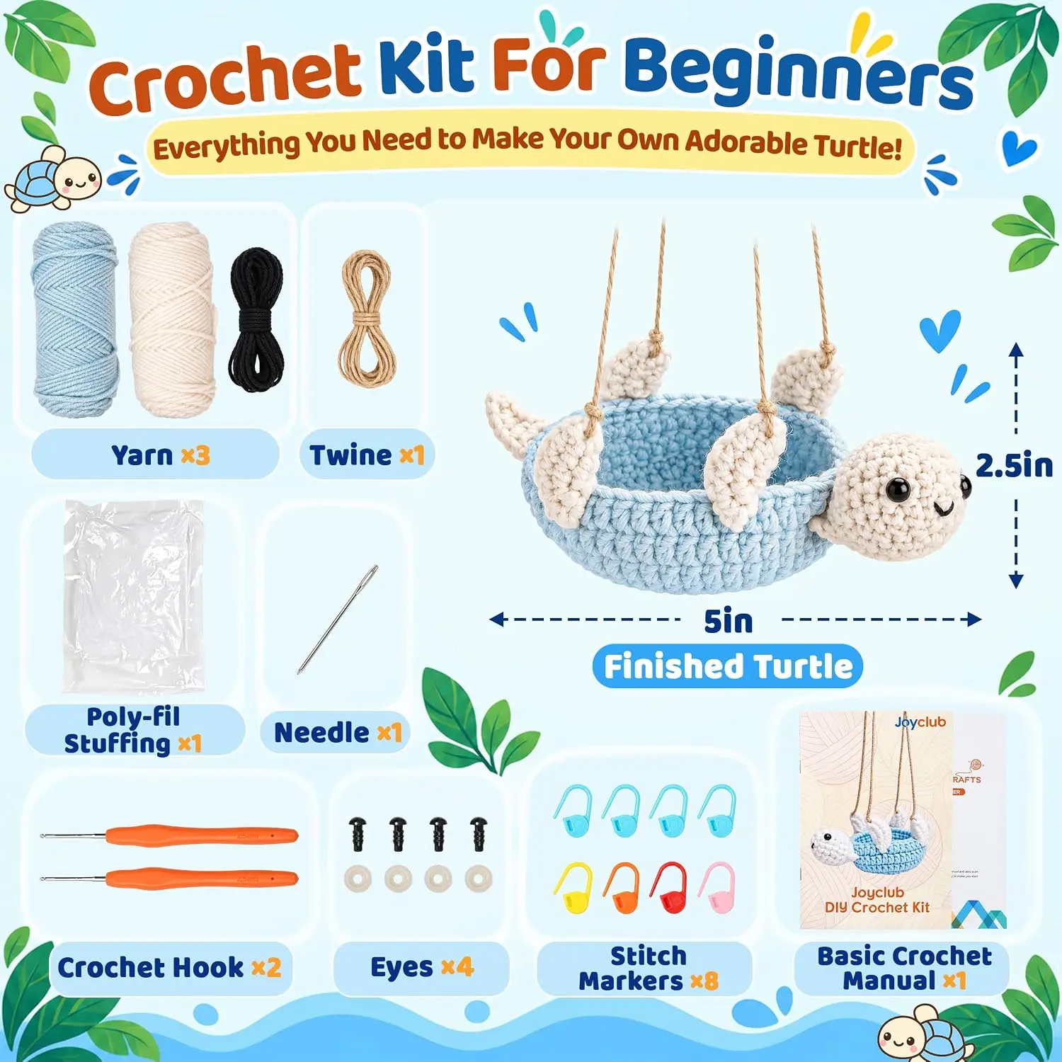 Joyclub Crochet Kit for Beginners with Vedio DIY Turtle Hanging Planter Kit
