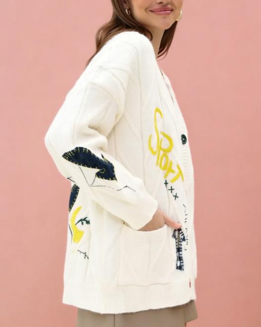 Fashionable Lazy Wind Embroidered Sweater Women's AutumnWinter 2025 New Letter Design Sense Loose Knit Sweater JacketWomen's Chunky Knit Cardigan Casual Knitwear fall sweaters