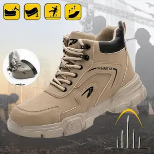 Work Boots Anti-smash Anti-puncture Labor Protection Shoes Non-slip Safety Men's Lace Steel Toe Trainers