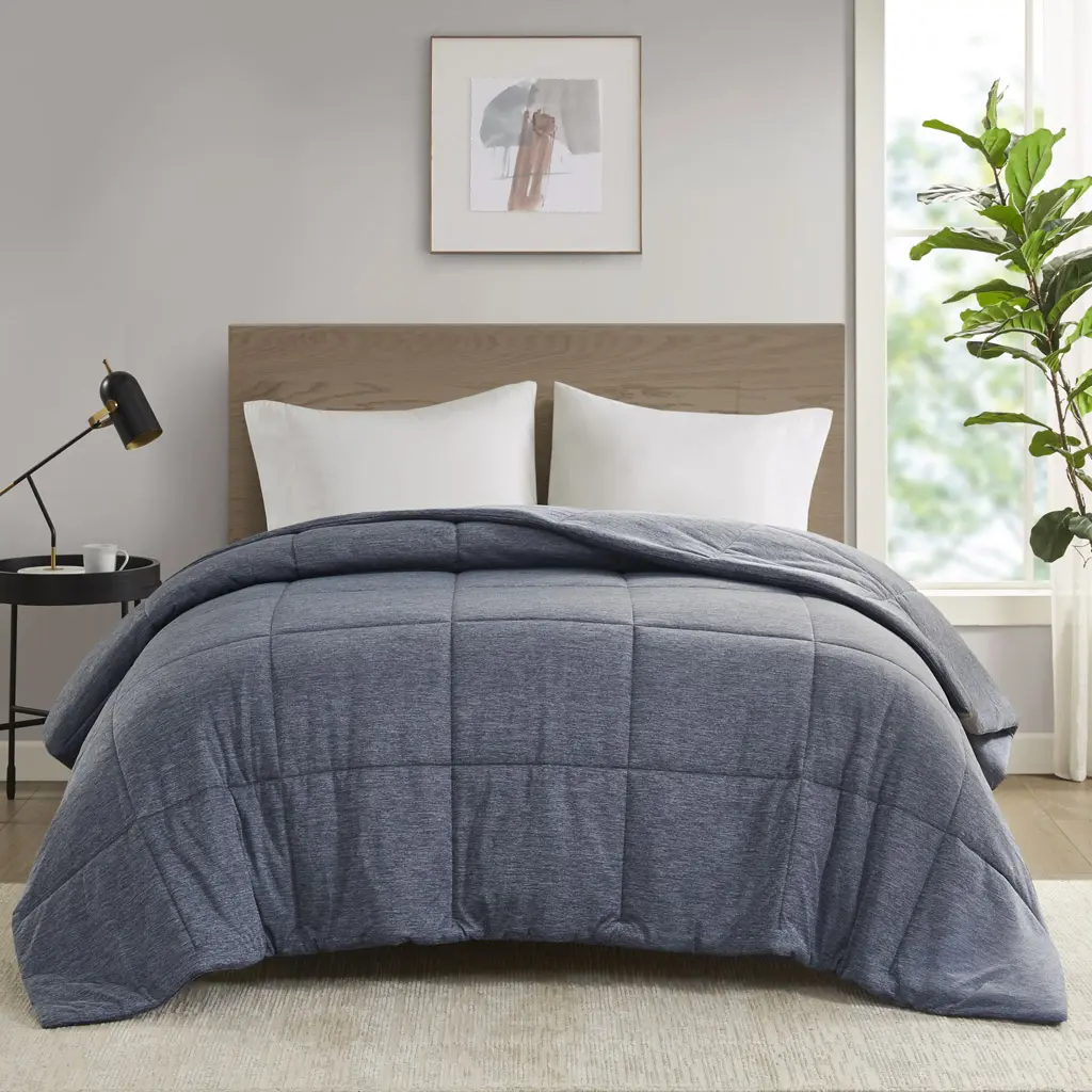 360 Stand Breathable Lightweight Machine Washable Fiber Fill Duvet Set, Urban Habitat UH10-2503 68x94x1 in. Comfort Cool Jersey Knit Oversized Down Alternative Comforter, Navy - Twin & Twin Extra Large, Breathable Duvet Set
