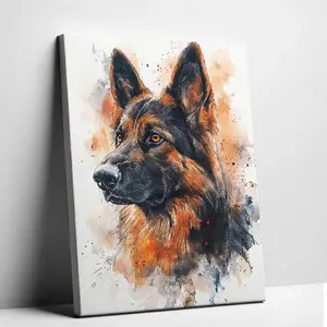 Watercolor German Shepherd Canvas Wall Art - Abstract Dog Portrait Poster Print. Colorful Splash Animal Painting Picture for Living Room, Bedroom & Modern Home Decor