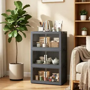 Large Space No Assembly Foldable Storage Cabinet Double Door Design Wheeled Movable Bedroom Clothes Quilt Organizer Home Shelf