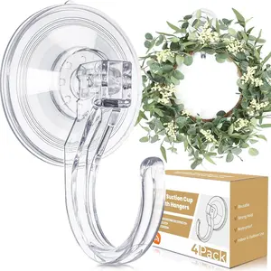 4 Pack Large Suction Cup Hooks for Door Wreaths, Wreath Hangers for Front Door, Glass, Window, Shower, Upgraded 1.9" Diameter Wreath Holder, No Tools, No , Holds Up to 22 lbs