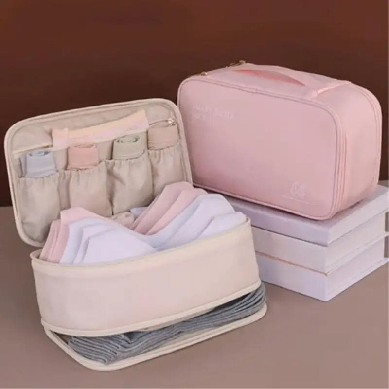 Women's Double-Layer Non-Woven Lingerie Organizer with Compartments, Hand-Washable Home Supplies Storage Box for Bras, Panties, Socks, Indoor Recreation Closet Organization Solution, Casual