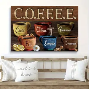 1-Piece Framed Canvas Art: Coffee Cup Design — Inspirational Christian Coffee Quotes featuring a beautiful painted cup motif; stylish wall decor suitable for the living room, bedroom, or kitchen, and the perfect holiday gift for him or her.