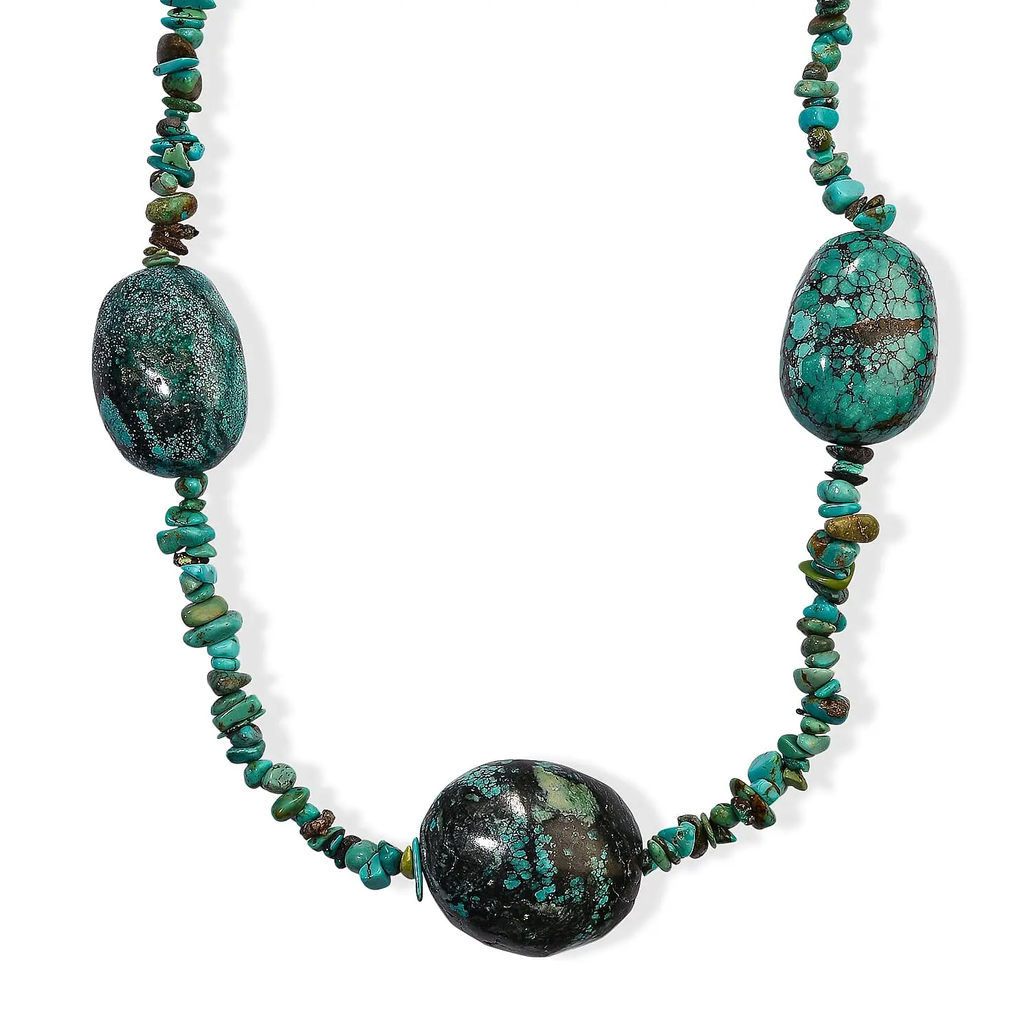 D''Joy Turquoise 490.00 ctw Necklace (26 Inches) in Rhodium Over Sterling Silver