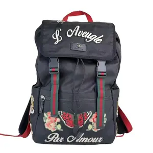 Pre-owned GUCCI Fabric Backpacks Techpack Backpack Embroidered Tecjmo Canvas with Butterfly Design & "L'Aveugle Par Amour" Text Backpacks