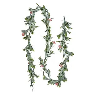 Summervibes VEVOR Christmas Garland, 6.6-FT Realistic Greenery Decorated with Vines, Olive Leaves, and Berries, Evergreen Faux Garlands with Light String for Indoor Outdoor Xmas Decoration on Mantel Fireplace