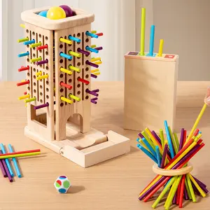 3 in 1 Montessori Wooden Stick Game Kids Color Sorting Ball Drop Toy Family Interactive Educational Toy Fine Motor Skills Training Parent Child Party Game Gift for Toddlers Boys Girls Birthday Holiday Gift Learning Toy