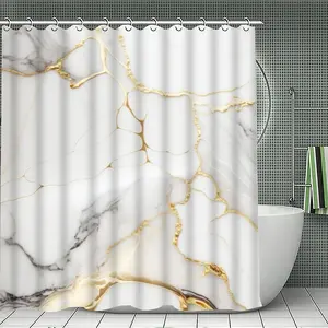 Marble Pattern Shower Curtain Set, 12 Hooks, Abstract Design, Home Decor, Non-Slip, Polyester, All-Season Use