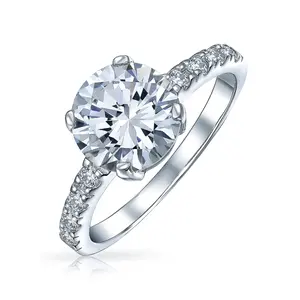 4CT CZ Round Brilliant Solitaire Engagement Ring Pave Stones